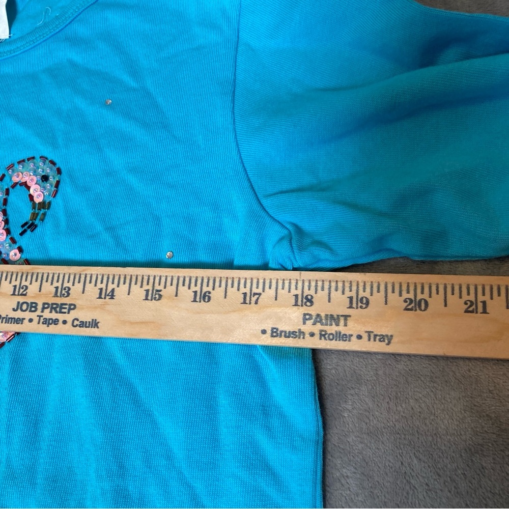 Quacker Factory Turquoise 3/4 Sleeve Tee with Sequin Flamingos - Picture 10 of 15